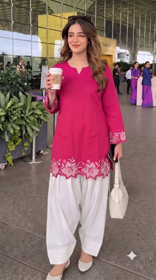 Cotton Corset-Style Top with Off-White Embroidered Farshi Salwar Set