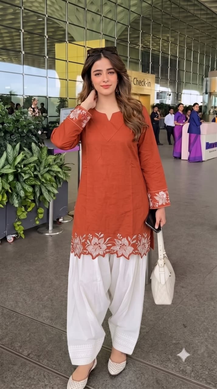 Cotton Corset-Style Top with Off-White Embroidered Farshi Salwar Set