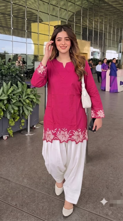 Cotton Corset-Style Top with Off-White Embroidered Farshi Salwar Set