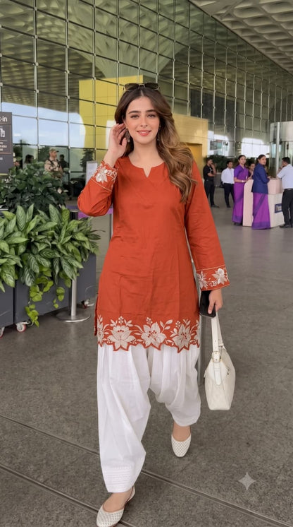 Cotton Corset-Style Top with Off-White Embroidered Farshi Salwar Set
