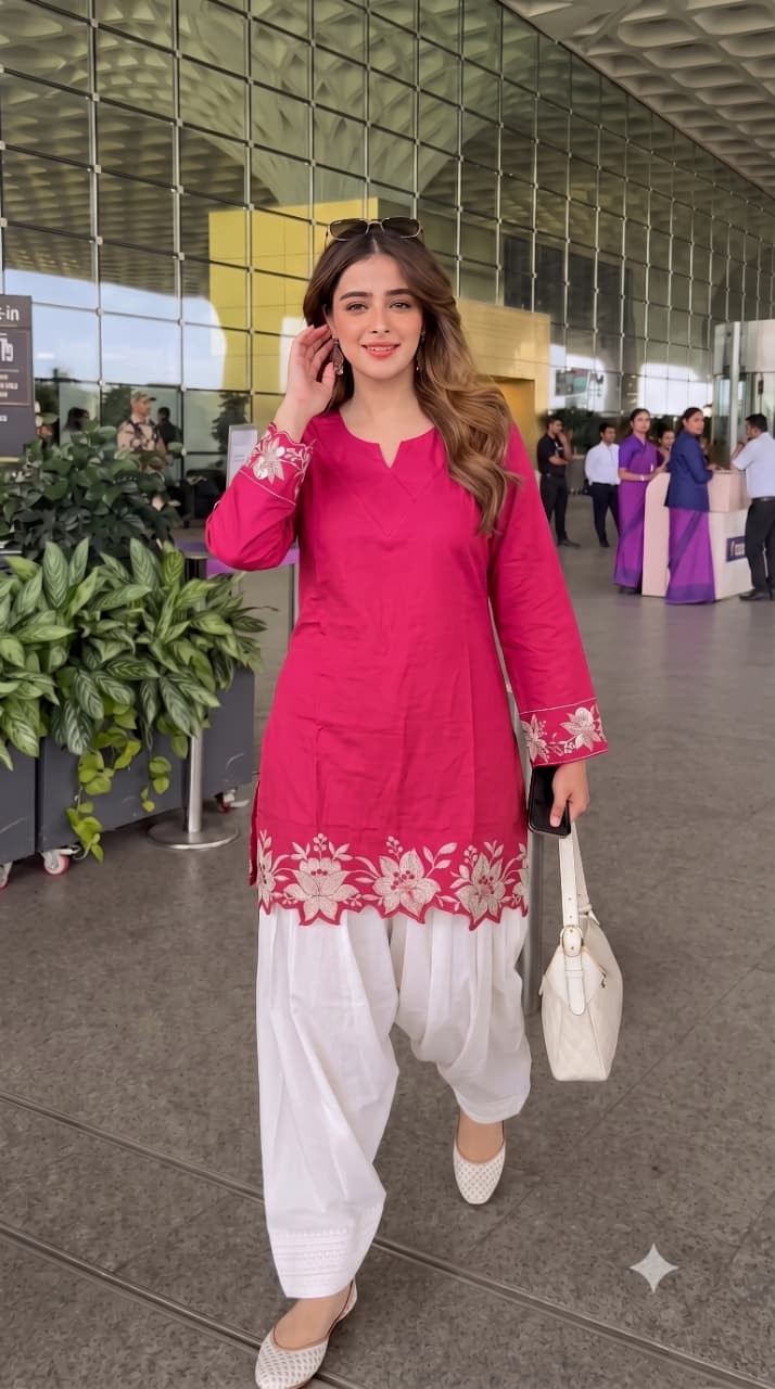 Cotton Corset-Style Top with Off-White Embroidered Farshi Salwar Set