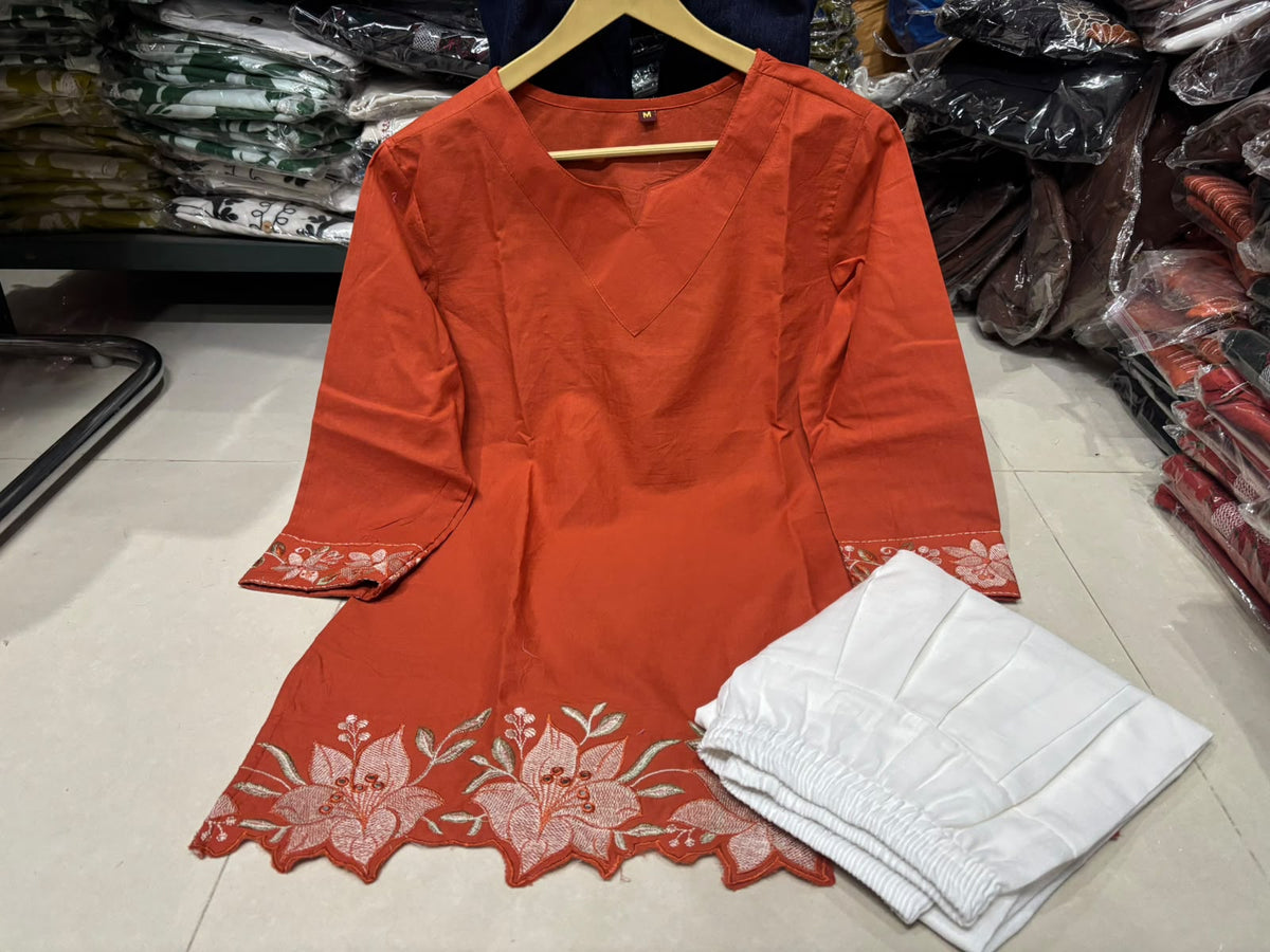 Cotton Corset-Style Top with Off-White Embroidered Farshi Salwar Set