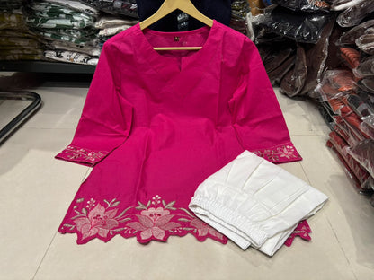 Cotton Corset-Style Top with Off-White Embroidered Farshi Salwar Set