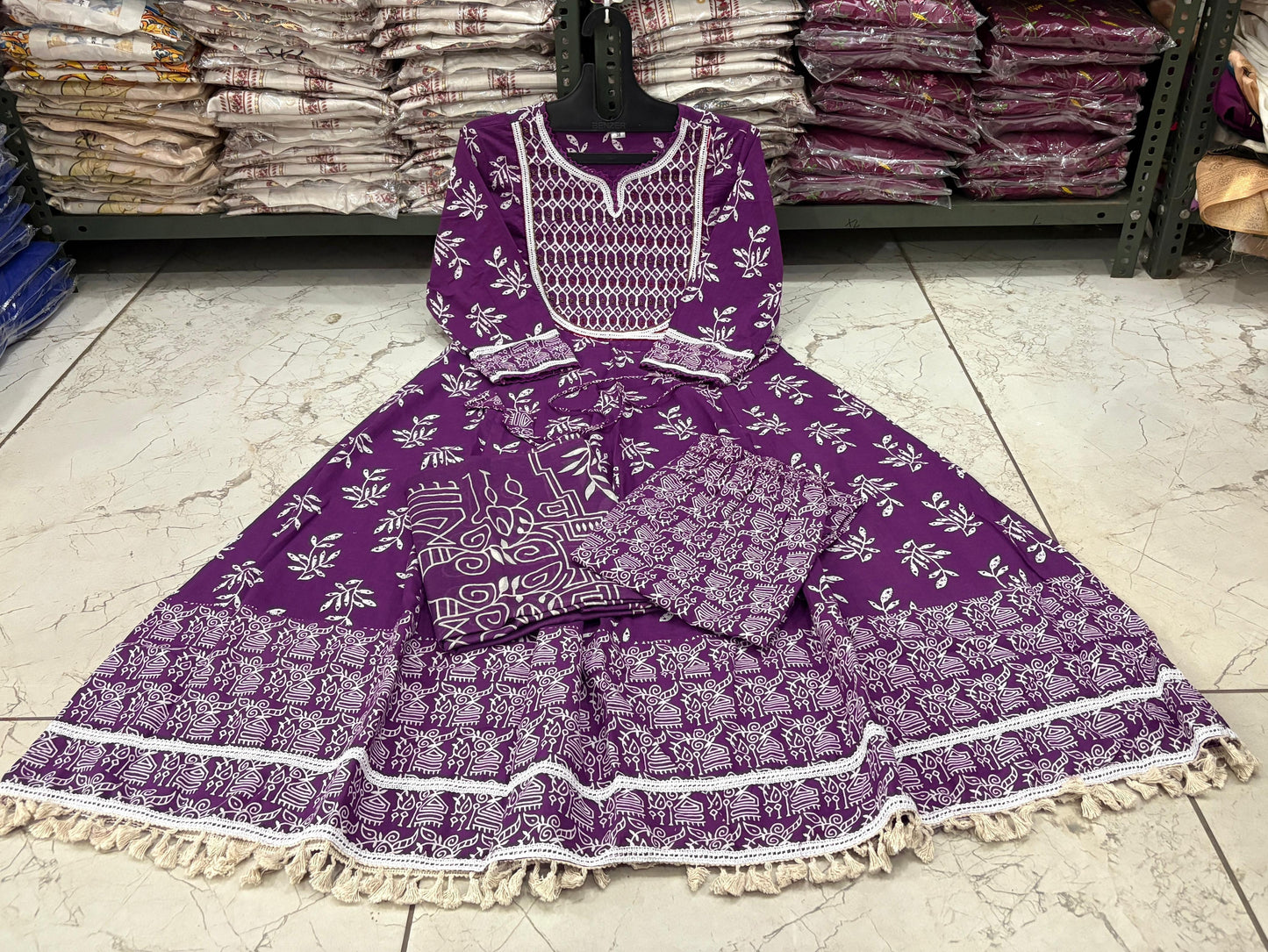 Cotton Discharge Print Suit Set with Pant & Dupatta