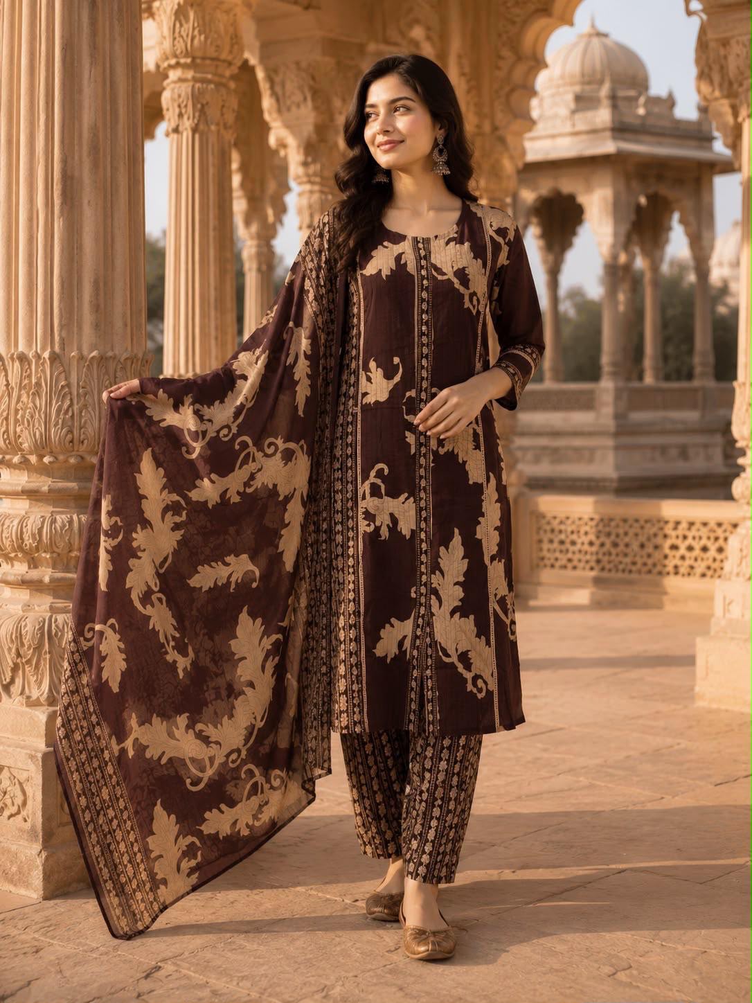 Cotton Discharge Printed Suit Set with Mal Mal Dupatta