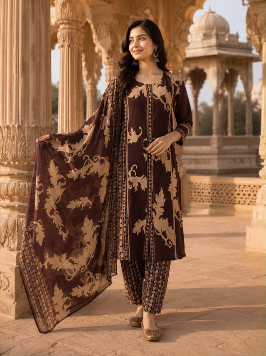 Cotton Discharge Printed Suit Set with Mal Mal Dupatta