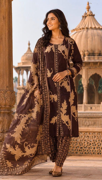 Cotton Discharge Printed Suit Set with Mal Mal Dupatta