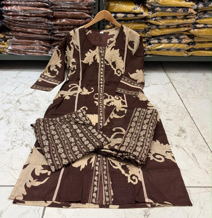 Cotton Discharge Printed Suit Set with Mal Mal Dupatta