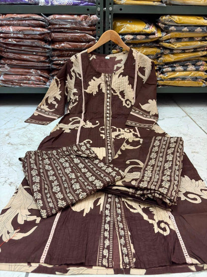 Cotton Discharge Printed Suit Set with Mal Mal Dupatta
