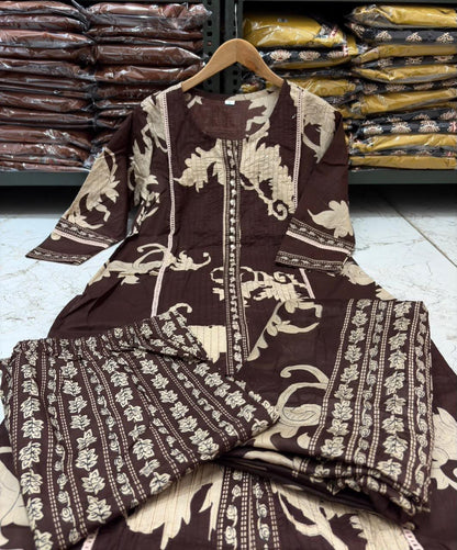 Cotton Discharge Printed Suit Set with Mal Mal Dupatta