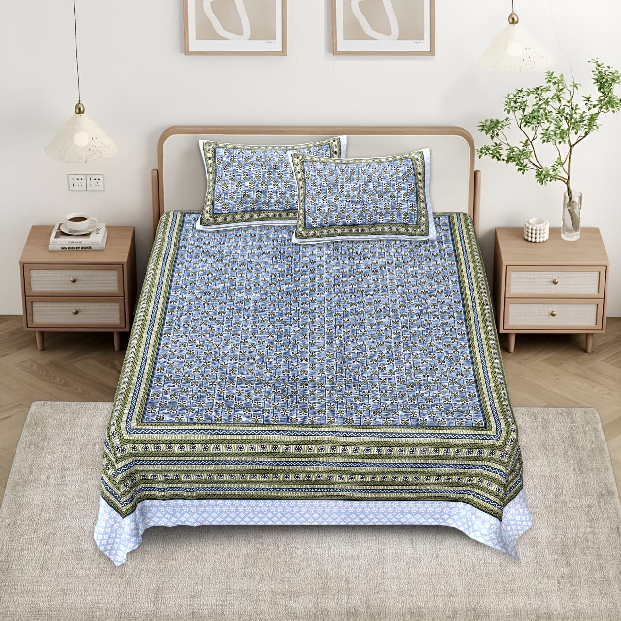 Cotton Double Bedsheet with 2 Pillow Covers – 90×108 Inches