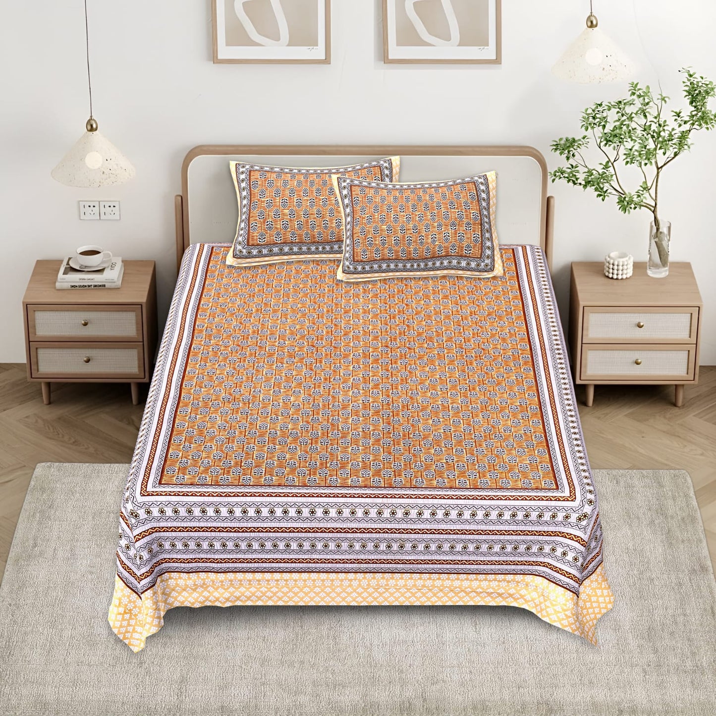 Cotton Double Bedsheet with 2 Pillow Covers – 90×108 Inches