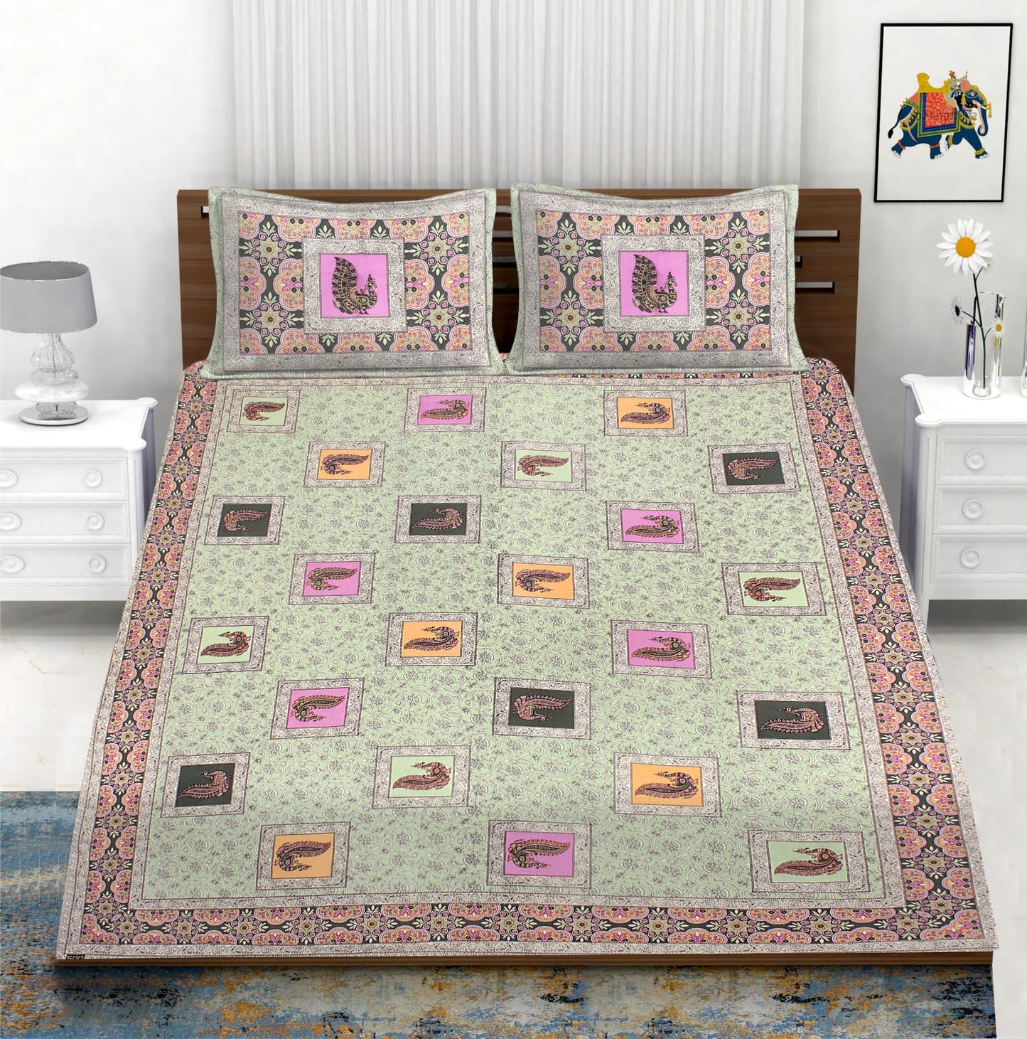 Cotton Double Bedsheet with 2 Pillow Covers – 90×108 Inches