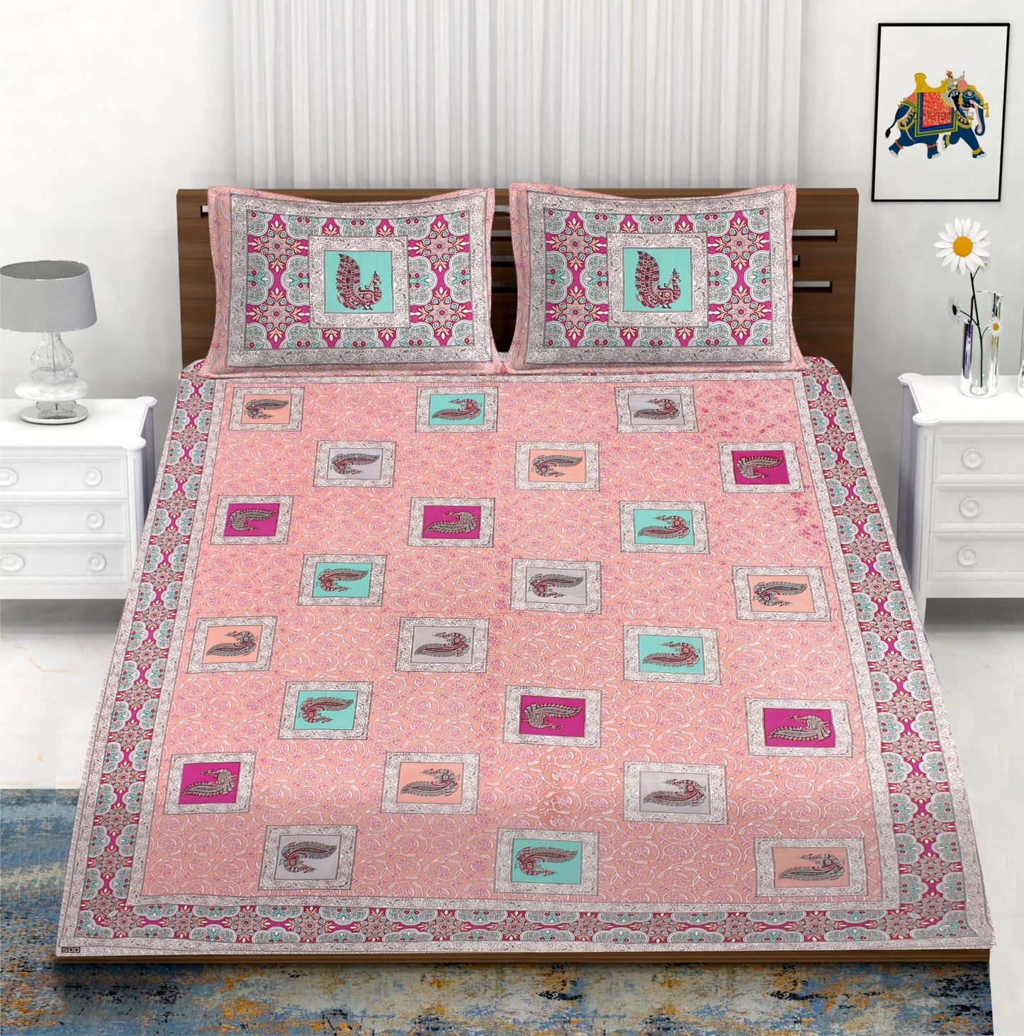 Cotton Double Bedsheet with 2 Pillow Covers – 90×108 Inches