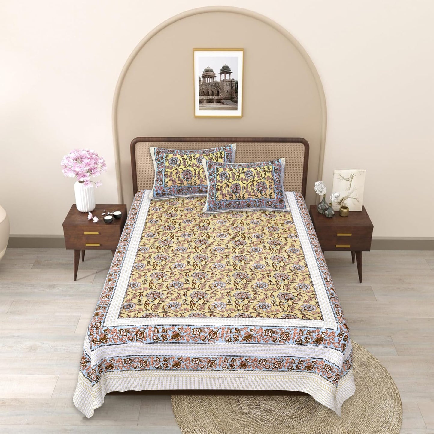 Cotton Double Bedsheet with 2 Pillow Covers – 90×108 Inches