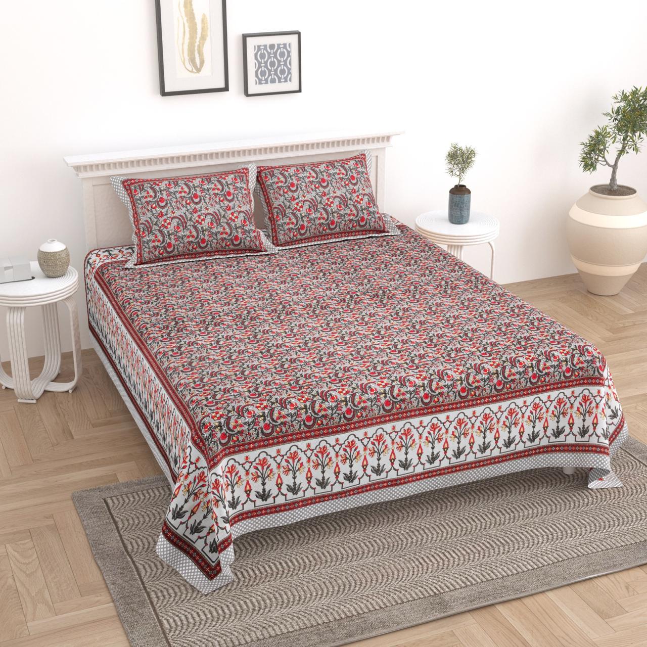 Cotton Double Bedsheet with 2 Pillow Covers – 90×108 Inches