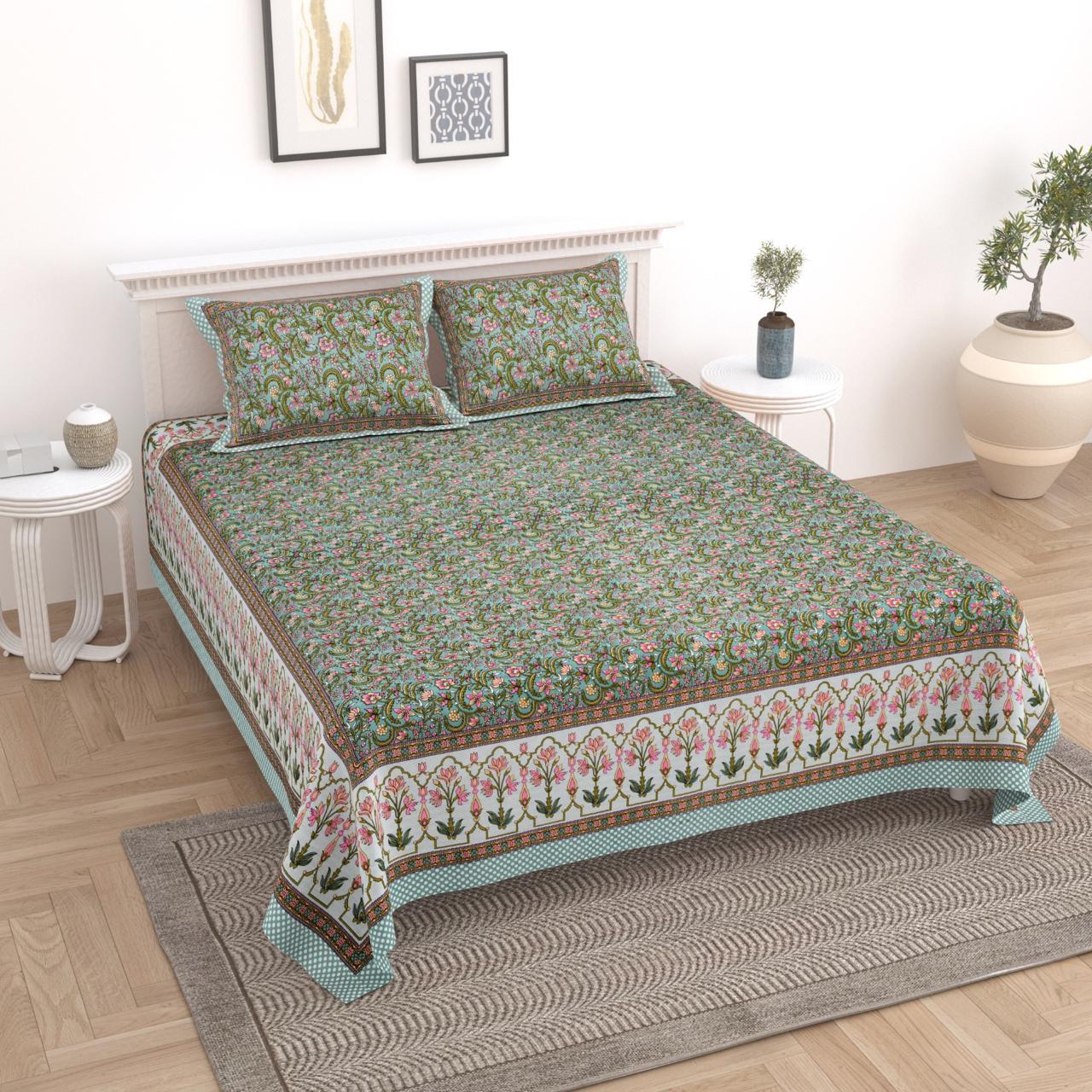 Cotton Double Bedsheet with 2 Pillow Covers – 90×108 Inches