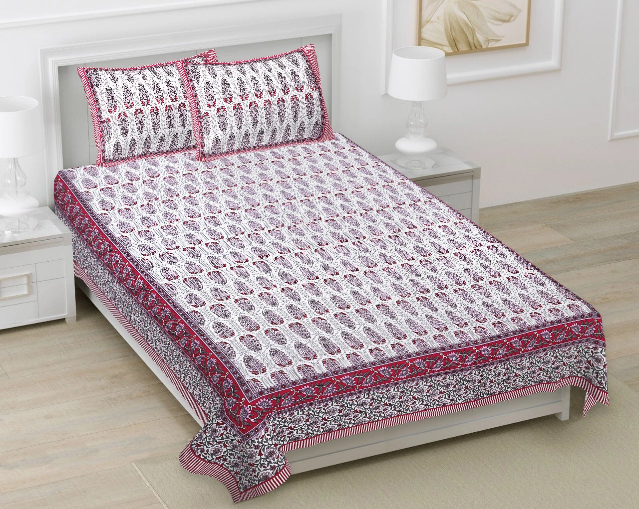 Cotton Double Bedsheet with 2 Pillow Covers – 90×108 Inches