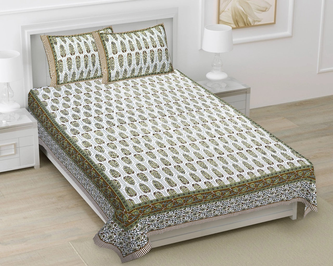 Cotton Double Bedsheet with 2 Pillow Covers – 90×108 Inches