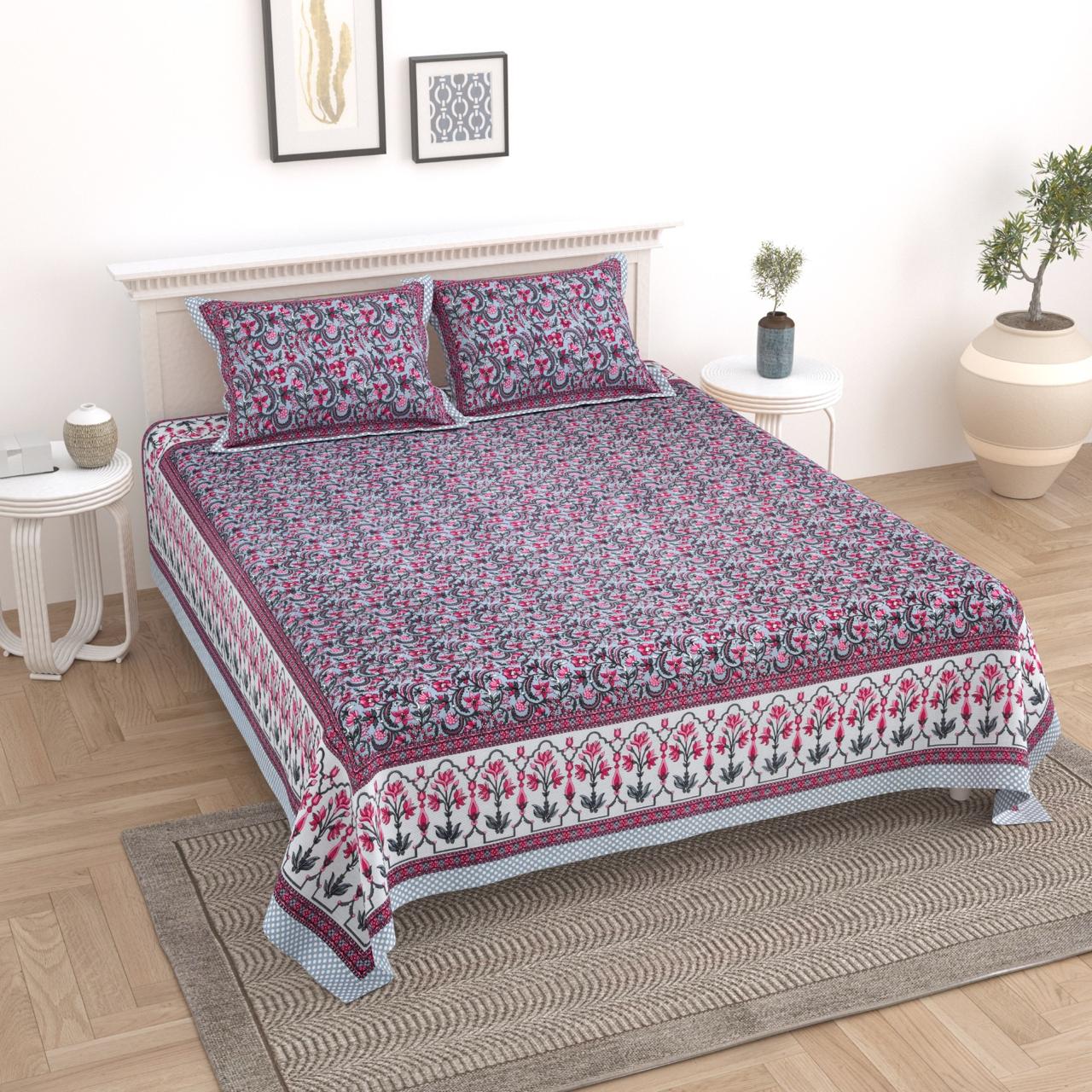 Cotton Double Bedsheet with 2 Pillow Covers – 90×108 Inches