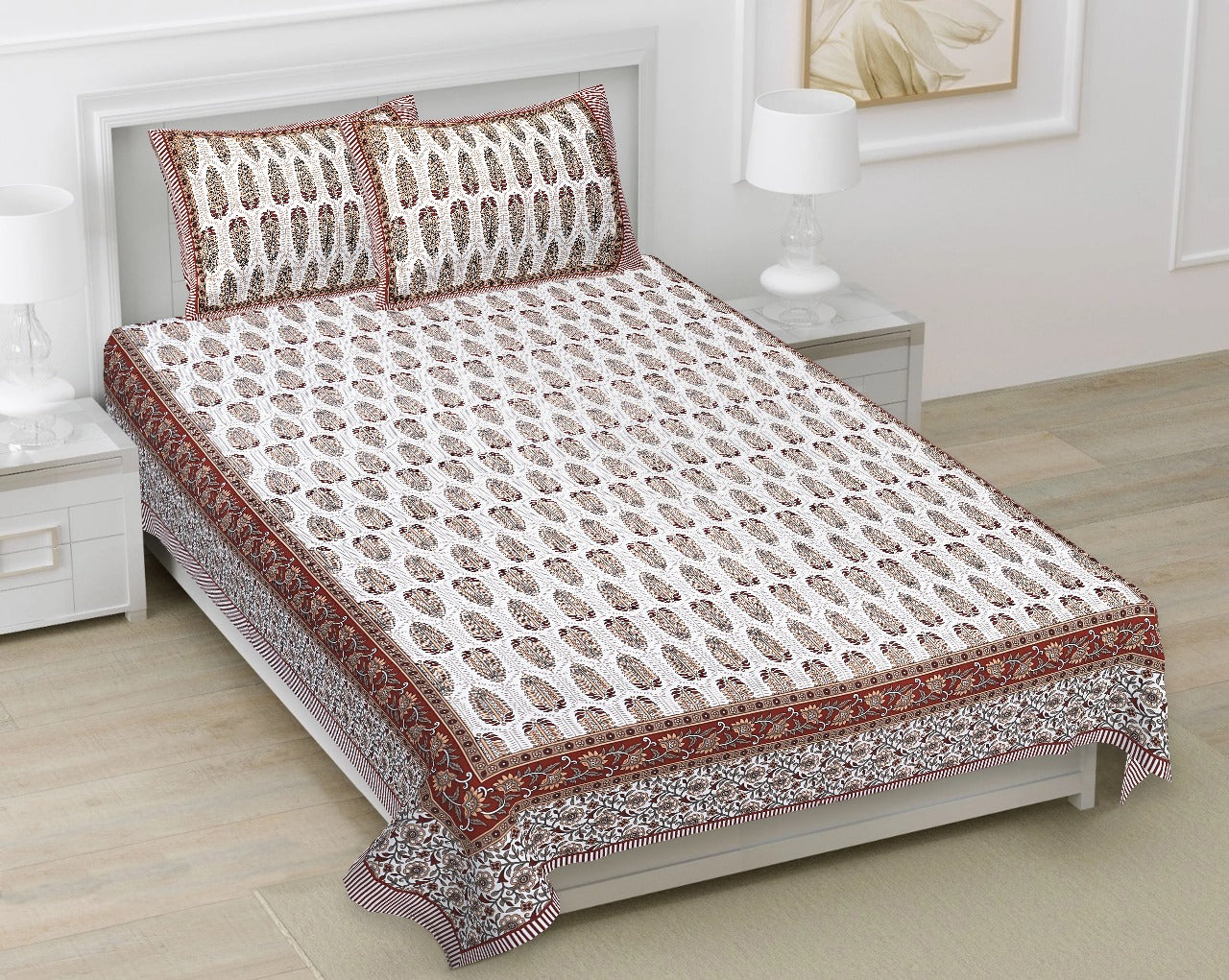 Cotton Double Bedsheet with 2 Pillow Covers – 90×108 Inches