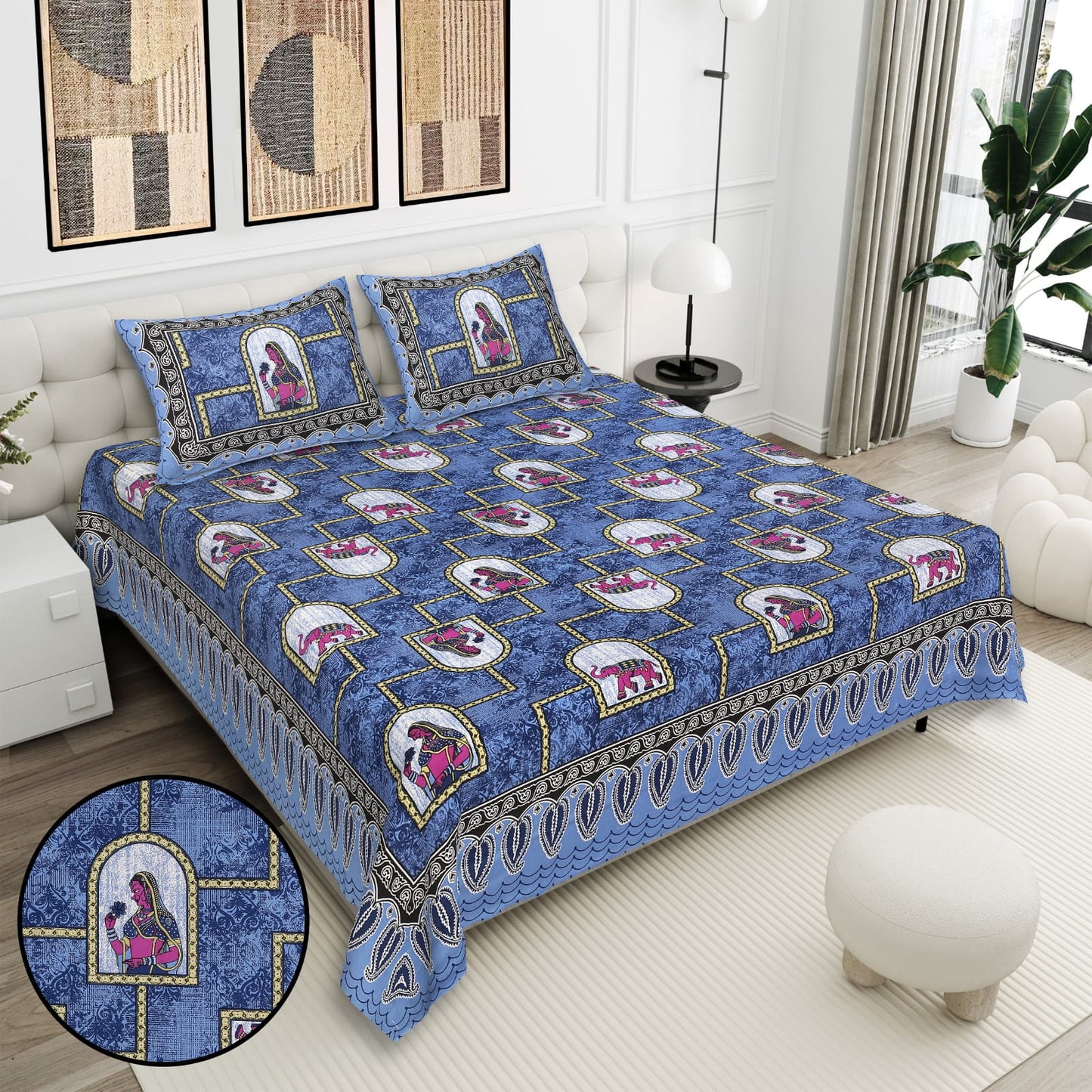 Cotton Double Bedsheet with 2 Pillow Covers – 90×108 Inches