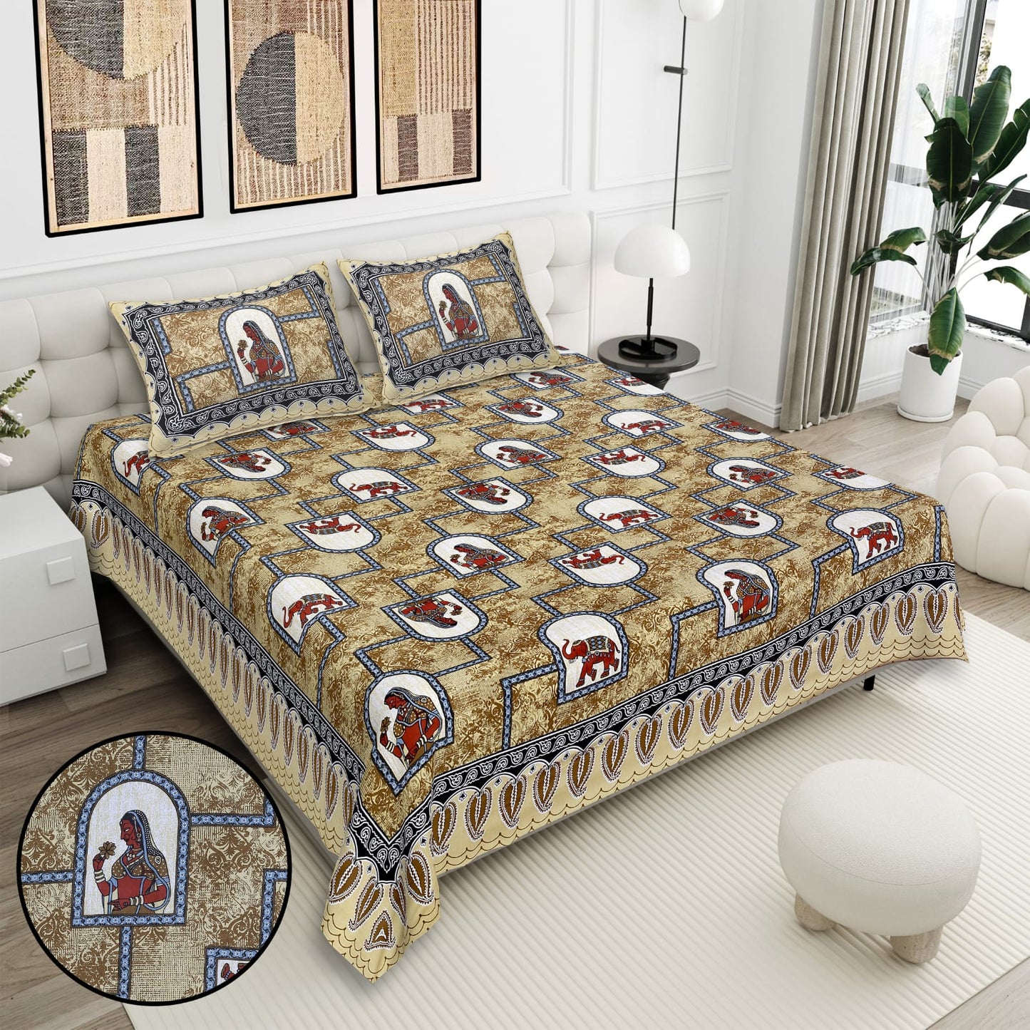 Cotton Double Bedsheet with 2 Pillow Covers – 90×108 Inches