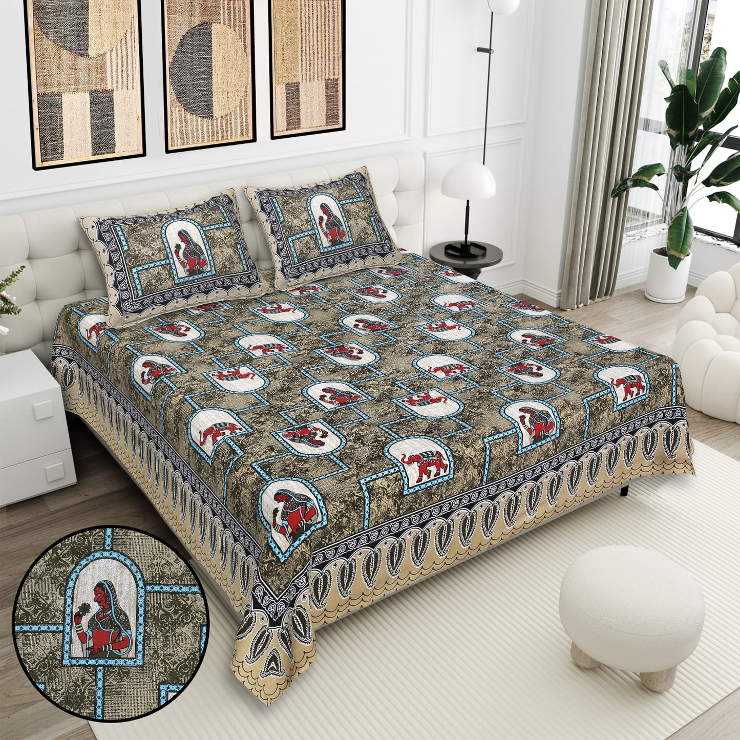 Cotton Double Bedsheet with 2 Pillow Covers – 90×108 Inches