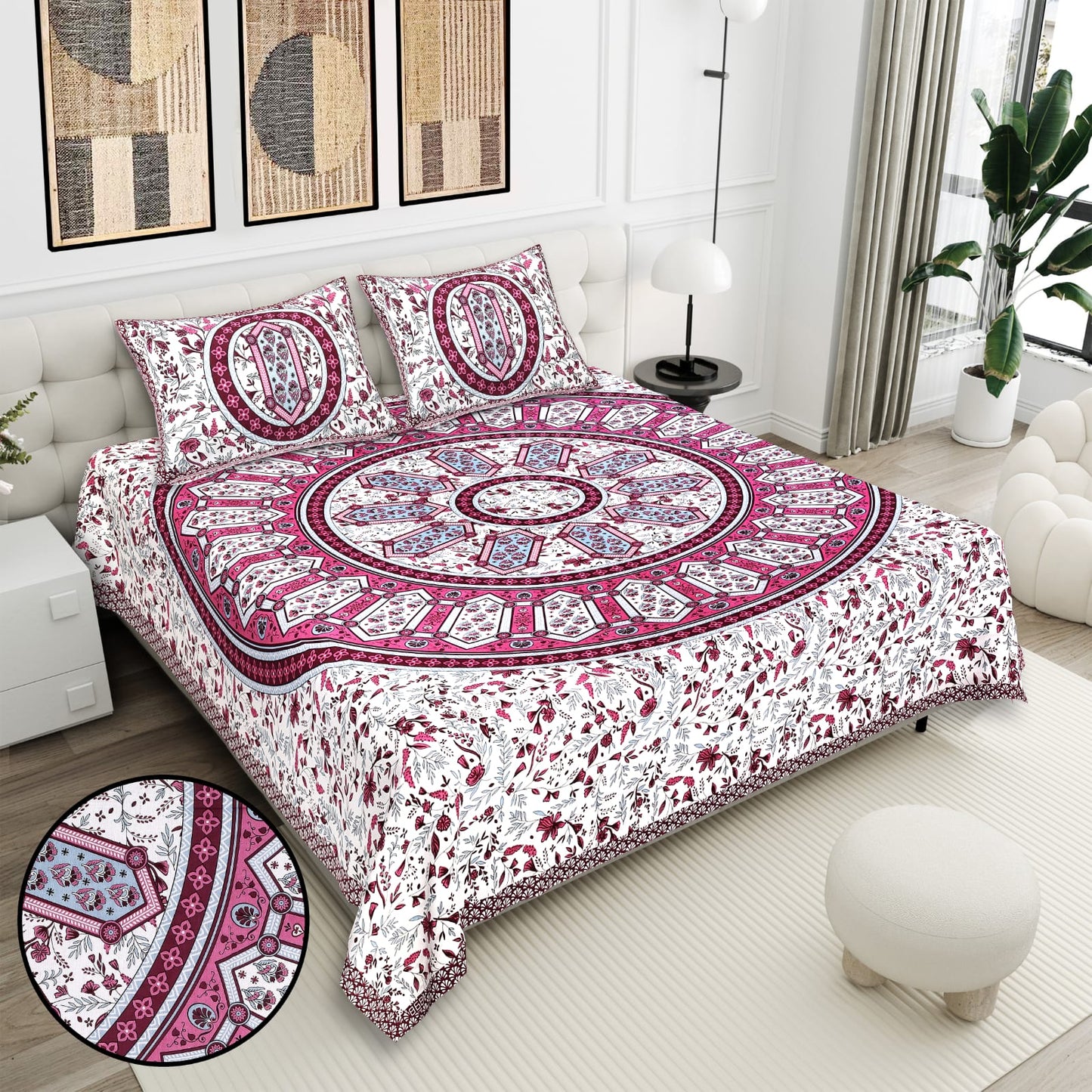 Cotton Double Bedsheet with 2 Pillow Covers – 90×108 Inches