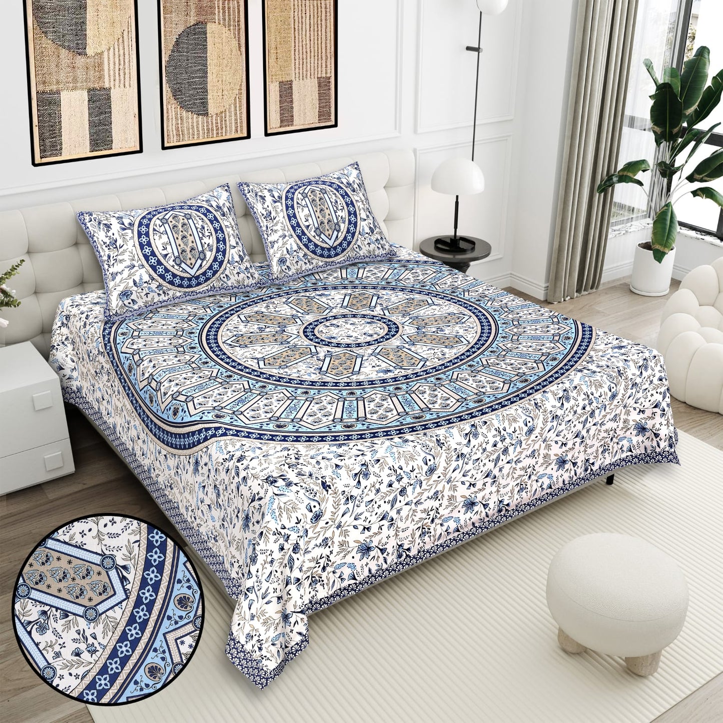 Cotton Double Bedsheet with 2 Pillow Covers – 90×108 Inches