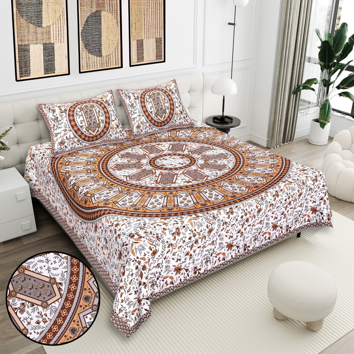 Cotton Double Bedsheet with 2 Pillow Covers – 90×108 Inches