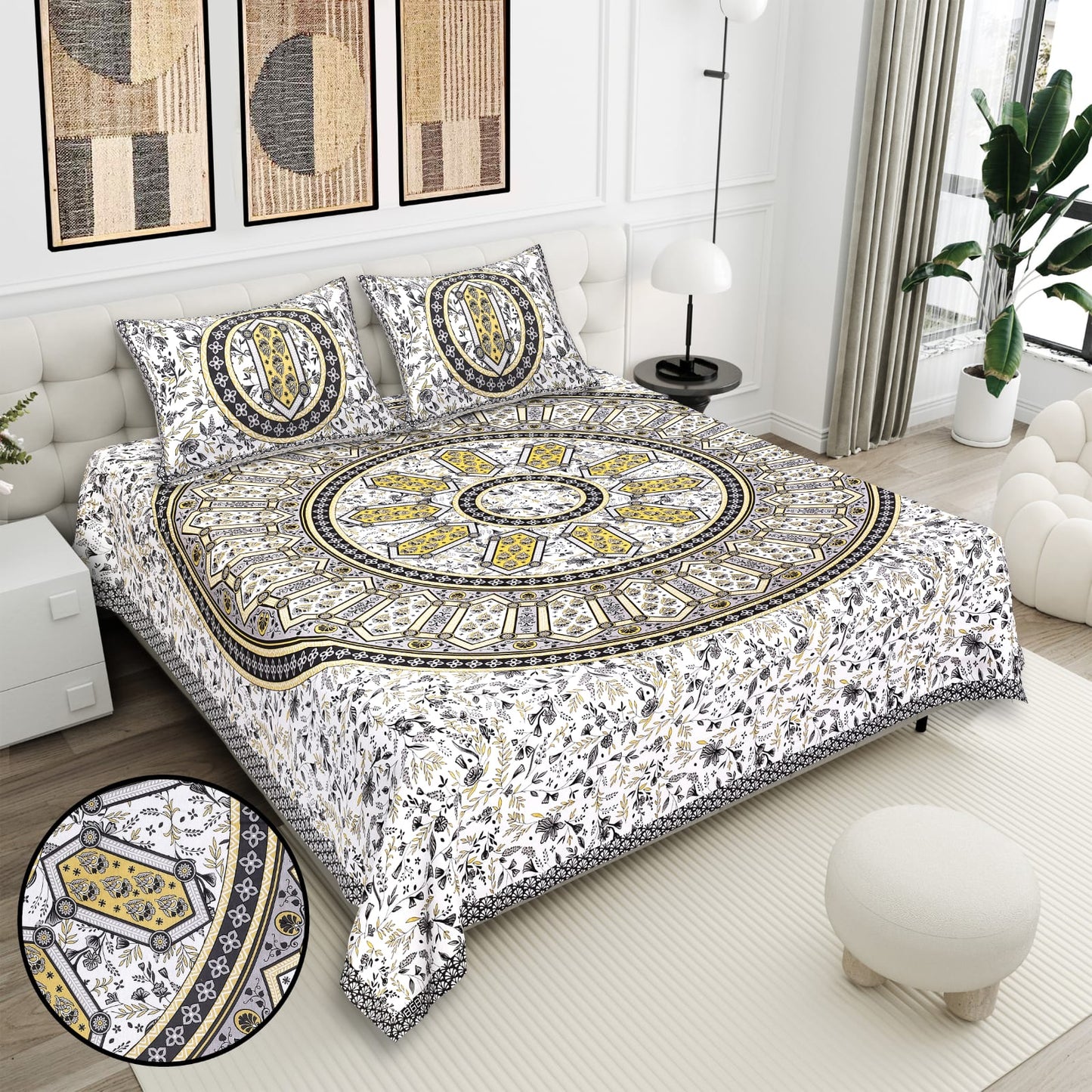 Cotton Double Bedsheet with 2 Pillow Covers – 90×108 Inches