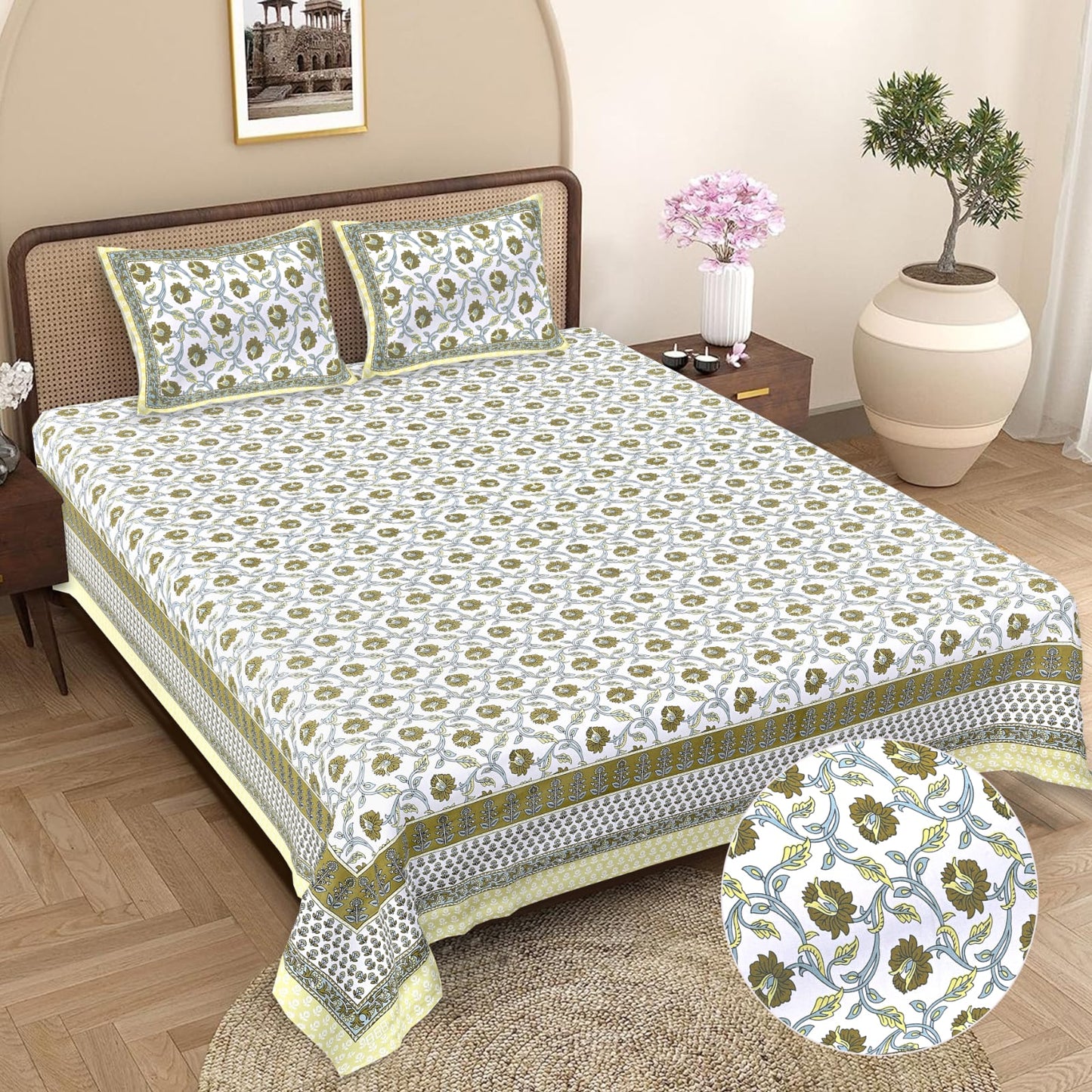Cotton Double Bedsheet with 2 Pillow Covers – 90×108 Inches