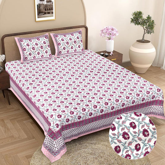 Cotton Double Bedsheet with 2 Pillow Covers – 90×108 Inches