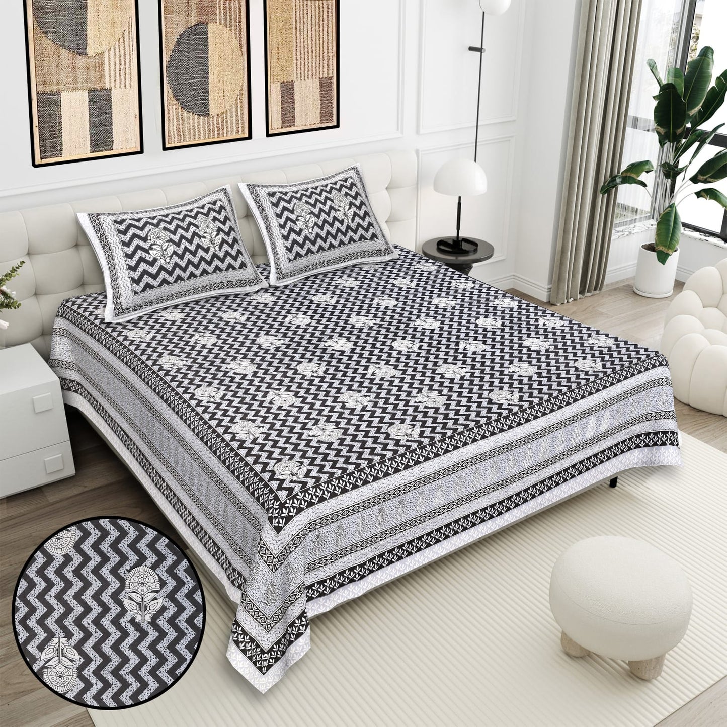 Cotton Double Bedsheet with 2 Pillow Covers – 90×108 Inches