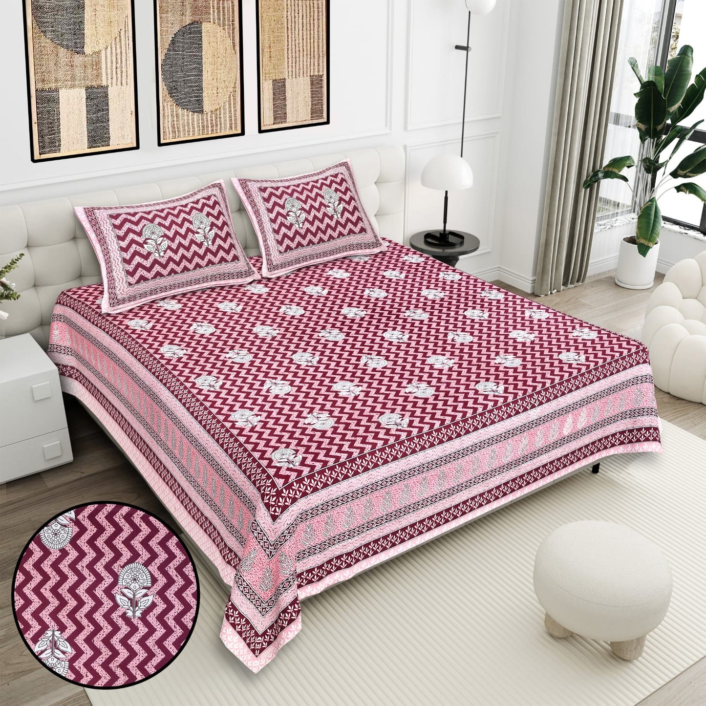 Cotton Double Bedsheet with 2 Pillow Covers – 90×108 Inches