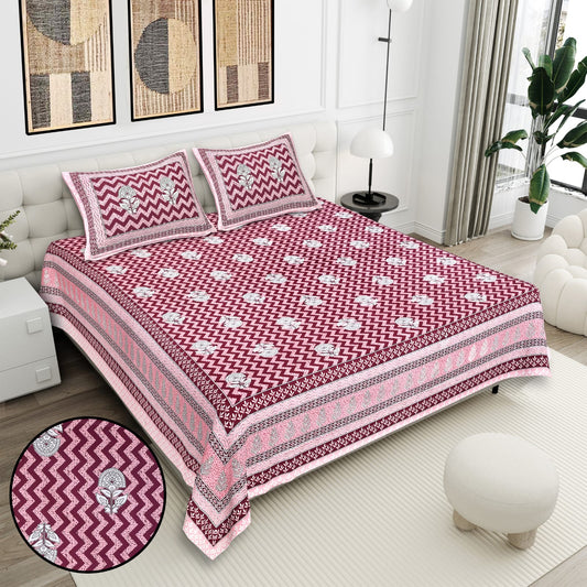 Cotton Double Bedsheet with 2 Pillow Covers – 90×108 Inches
