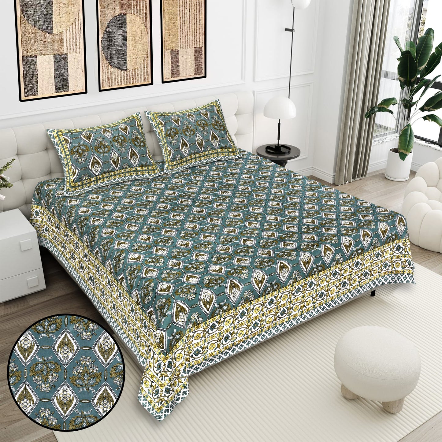 Cotton Double Bedsheet with 2 Pillow Covers – 90×108 Inches