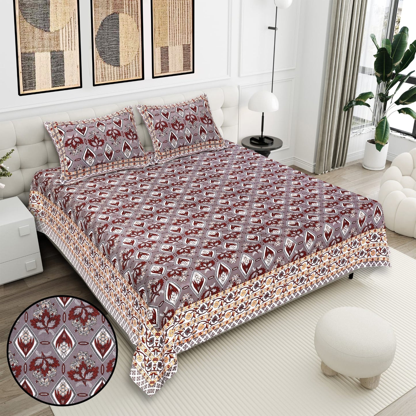 Cotton Double Bedsheet with 2 Pillow Covers – 90×108 Inches