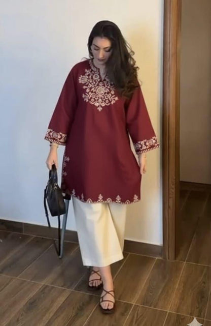 Cotton Embroidered Co-ord Set with Straight Kurti & Bottom