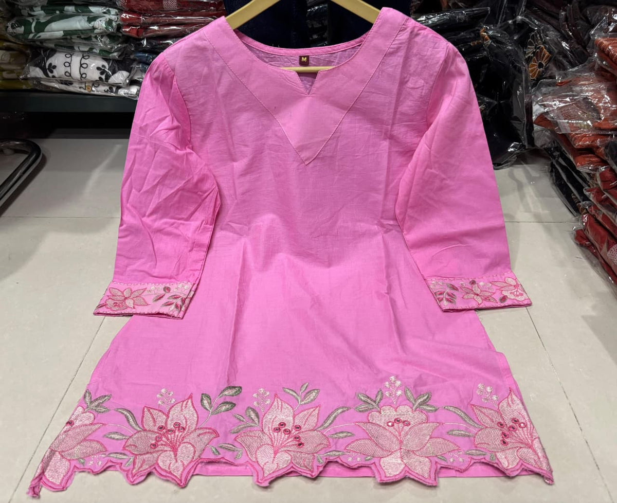 Cotton Embroidered Corset-Style Kurti with Off-White Farshi Salwar Set