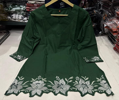 Cotton Embroidered Corset-Style Kurti with Off-White Farshi Salwar Set