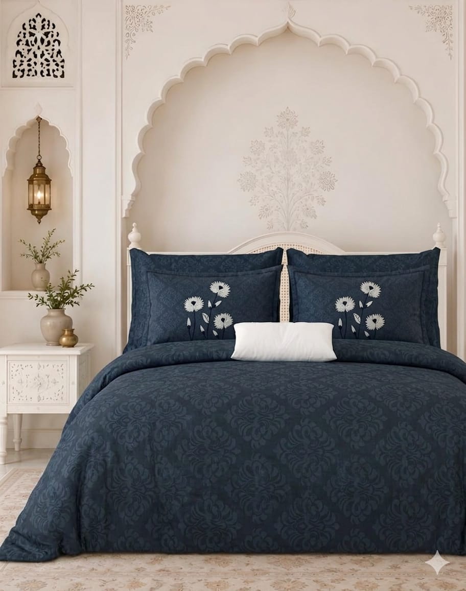 Cotton Double Bedsheet 100x100 Inches with 2 Embroidered Pillow Covers