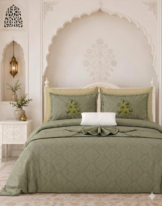Cotton Double Bedsheet 100x100 Inches with 2 Embroidered Pillow Covers