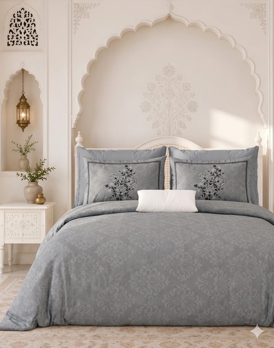 Cotton Double Bedsheet 100x100 Inches with 2 Embroidered Pillow Covers