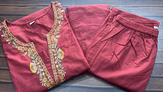 Cotton Embroidered Kurti Pant Dupatta Set