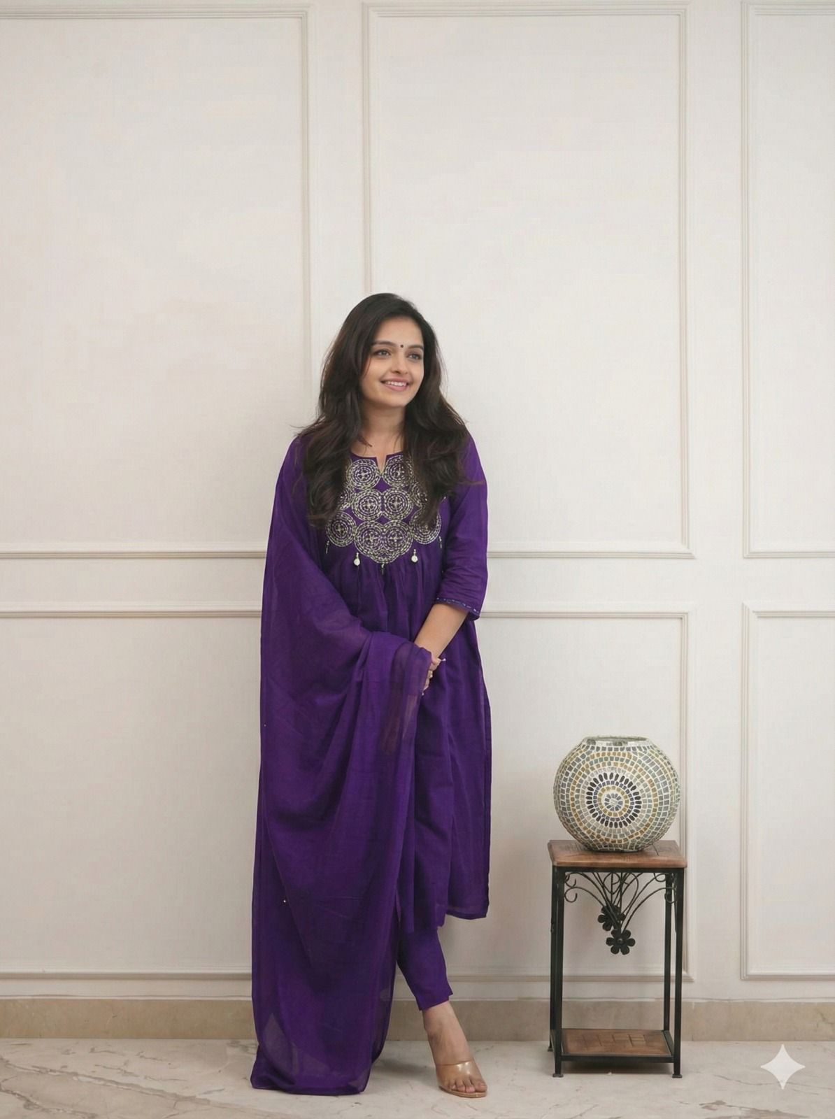 Cotton Embroidered Kurti Pant Set with Dupatta