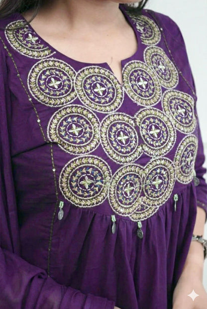 Cotton Embroidered Kurti Pant Set with Dupatta