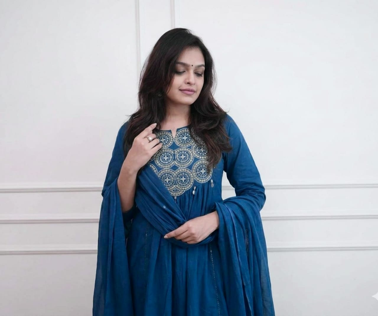 Cotton Embroidered Kurti Pant Set with Dupatta