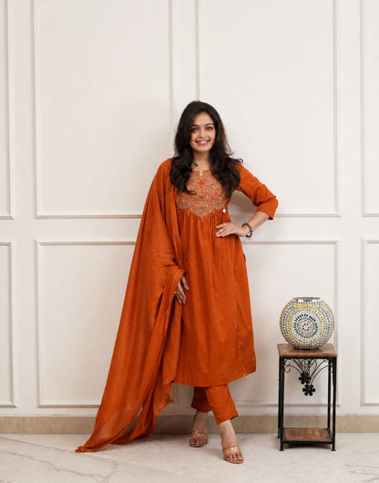Cotton Embroidered Kurti Pant Set with Dupatta
